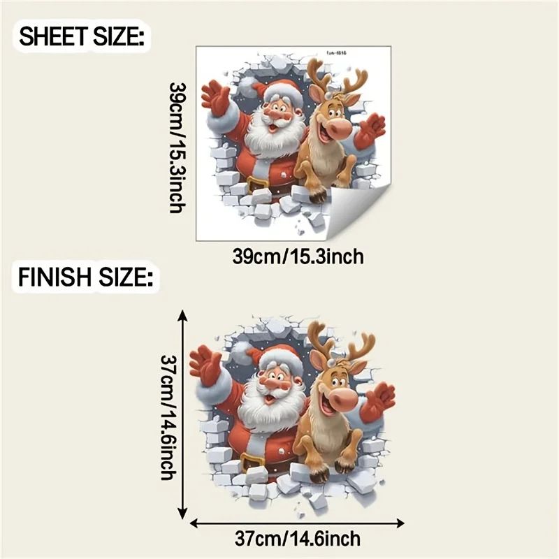 Festive 3D Santa Rudolf Christmas Wall Stickers Removable SelfAdhesive Holiday Window Wall Decal 2
