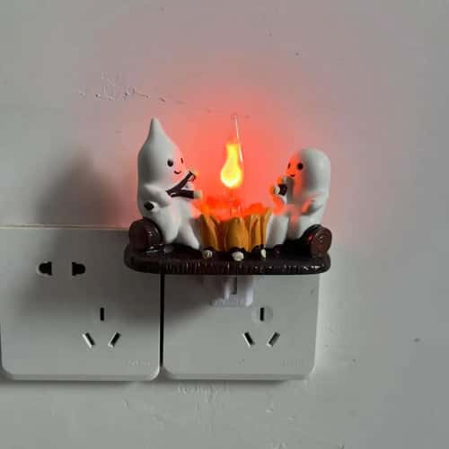 Glowing Ghost Firelight Figurine – LED Halloween Desk Decor