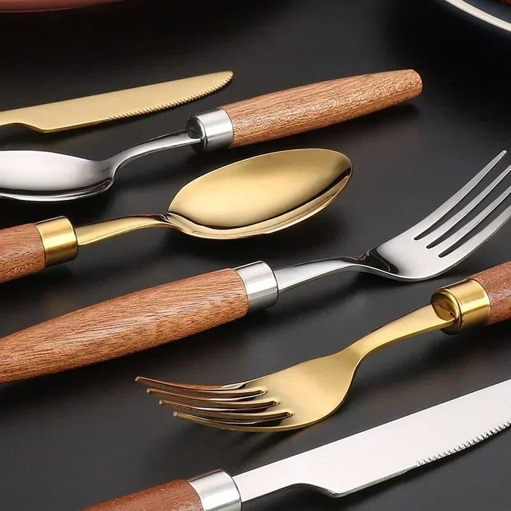 Sapele Wooden Handle Cutlery Set 4Piece Stainless Steel Flatware Collection 5