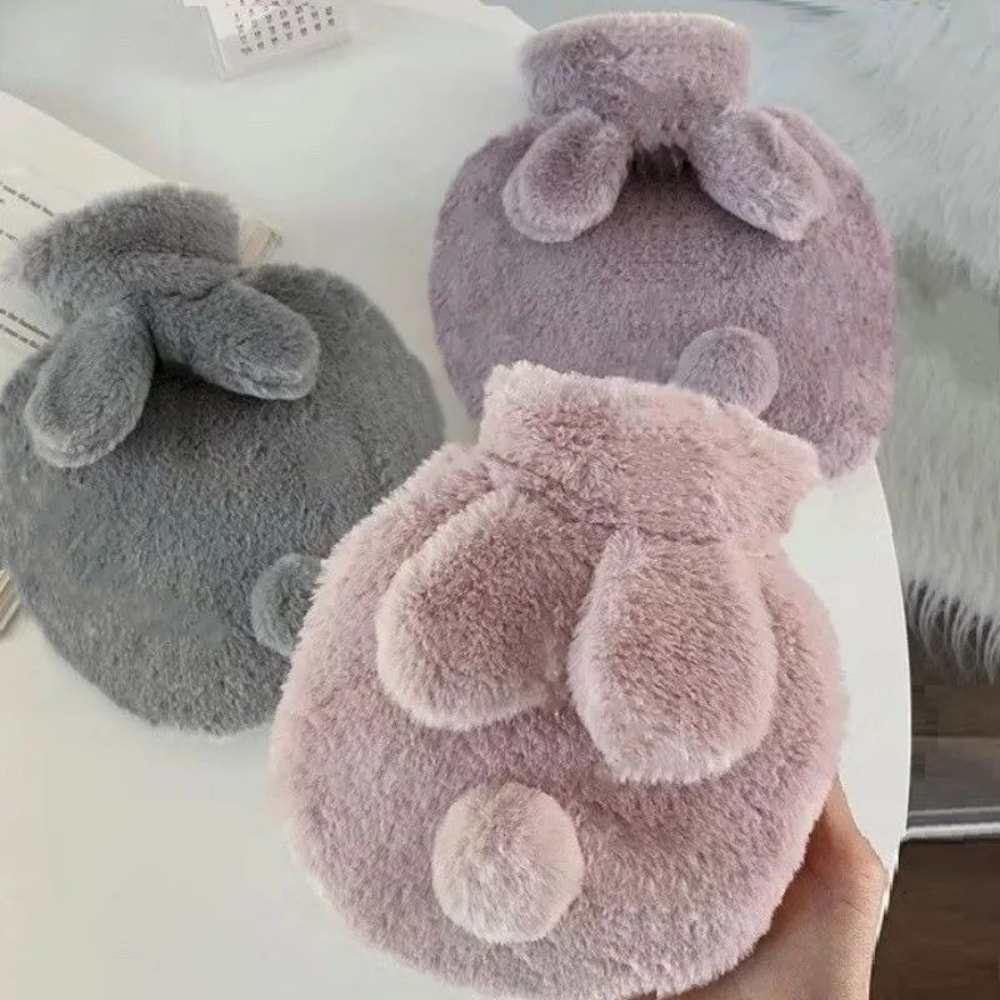 SnuggleBunny 300ML Plush Hot Water Bottle Cute Rabbit Hand Feet Warmer With Soft Cover 0