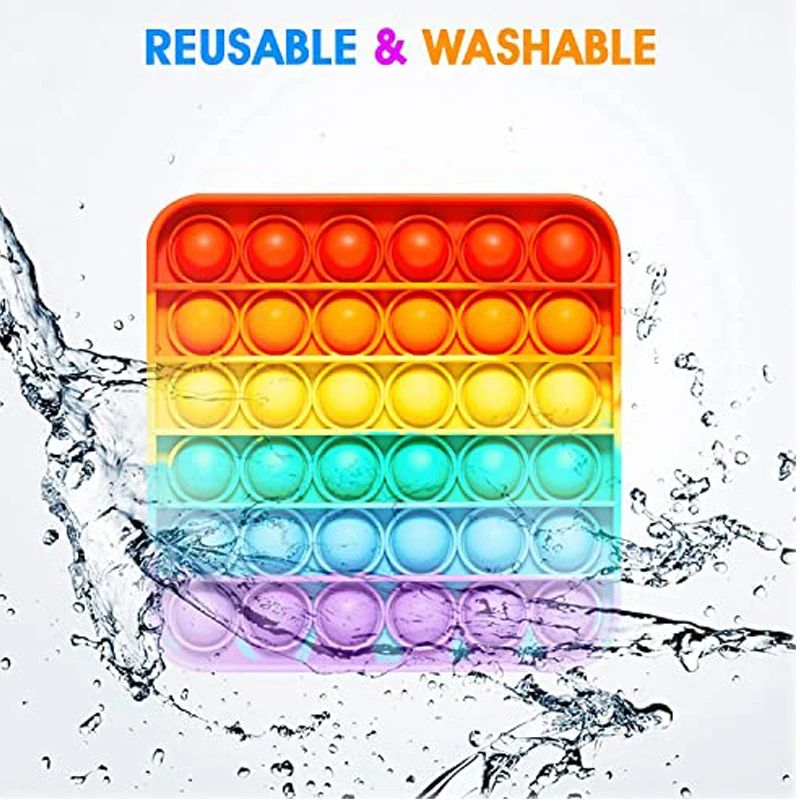 Rainbow Square Pop It Fidget Toy Calming Sensory Stress Relief For Kids Adults 2