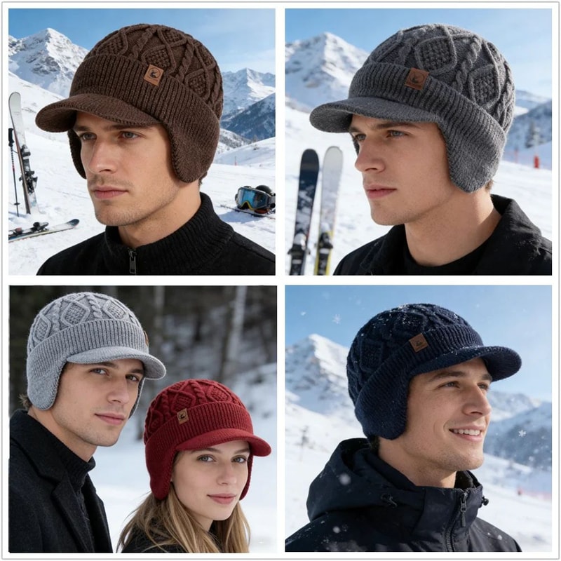 ArcticShield PlushLined Winter Hat With Ear Flaps Unisex Thermal Knit Beanie For Outdoor Adventure 3