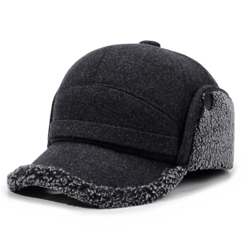 Mens Fleece Baseball Cap With Ear Flaps Warm Lei Feng Winter Hat For Outdoors 5