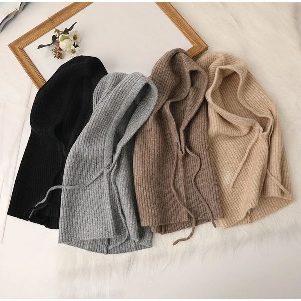 Korean Knit Hooded Balaclava Hat Womens Winter Neck Warmer Beanie 2