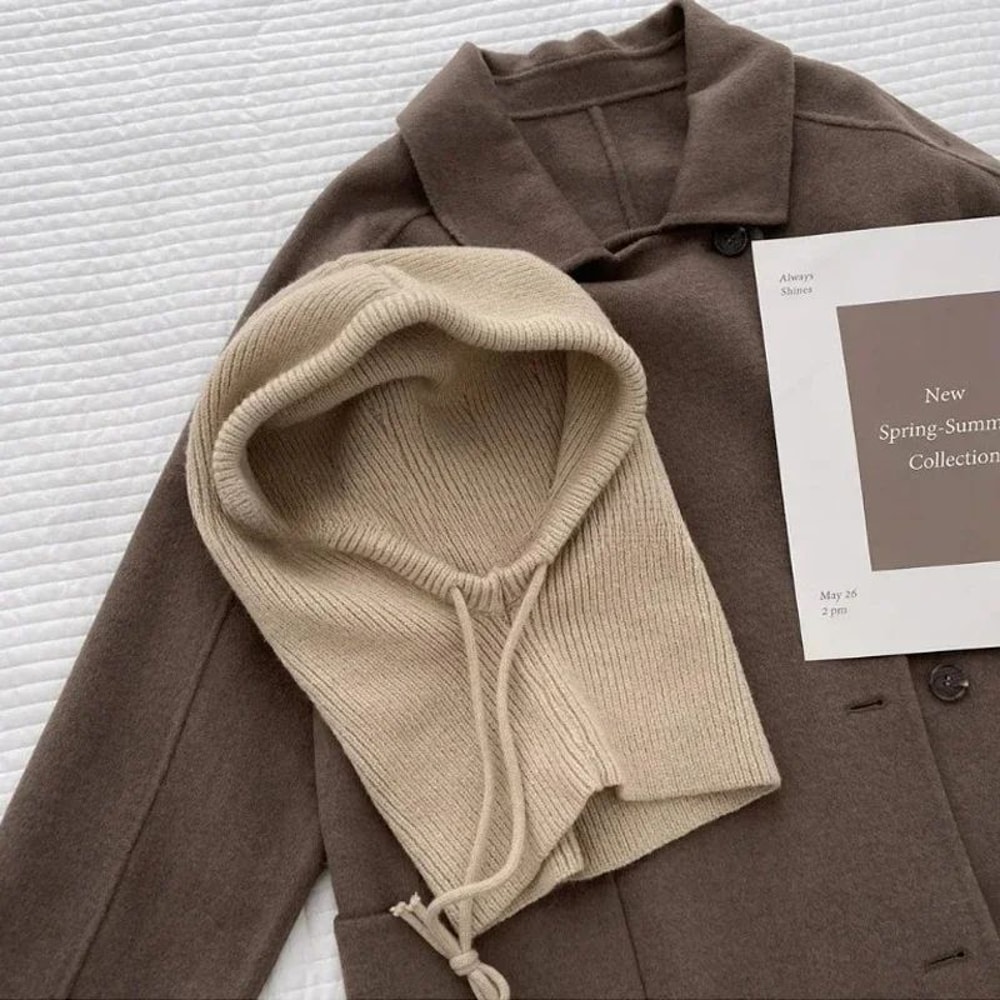 Korean Knit Hooded Balaclava Hat Womens Winter Neck Warmer Beanie 6