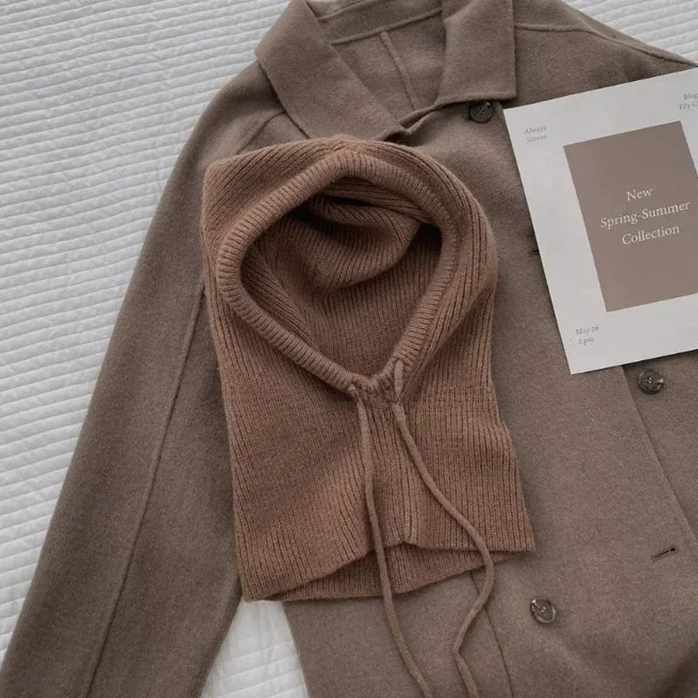 Korean Knit Hooded Balaclava Hat Womens Winter Neck Warmer Beanie 7