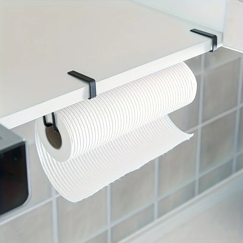 DrillFree Wall Mounted Paper Towel Holder Plastic Wrap Organizer 1