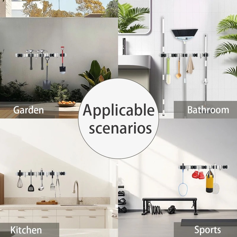 HeavyDuty Stainless Steel Broom Mop Organizer Wall Mounted Broom Holder With 4 NonSlip Hooks 4