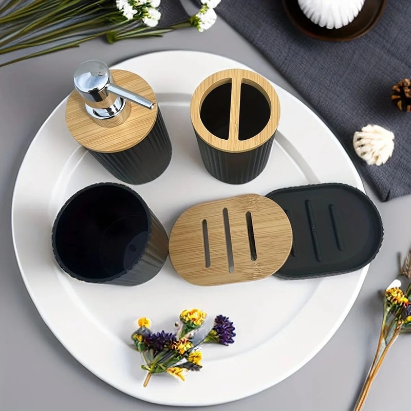 Modern Minimalist Bathroom Accessories Set 4Piece Plastic Countertop Organizer 1