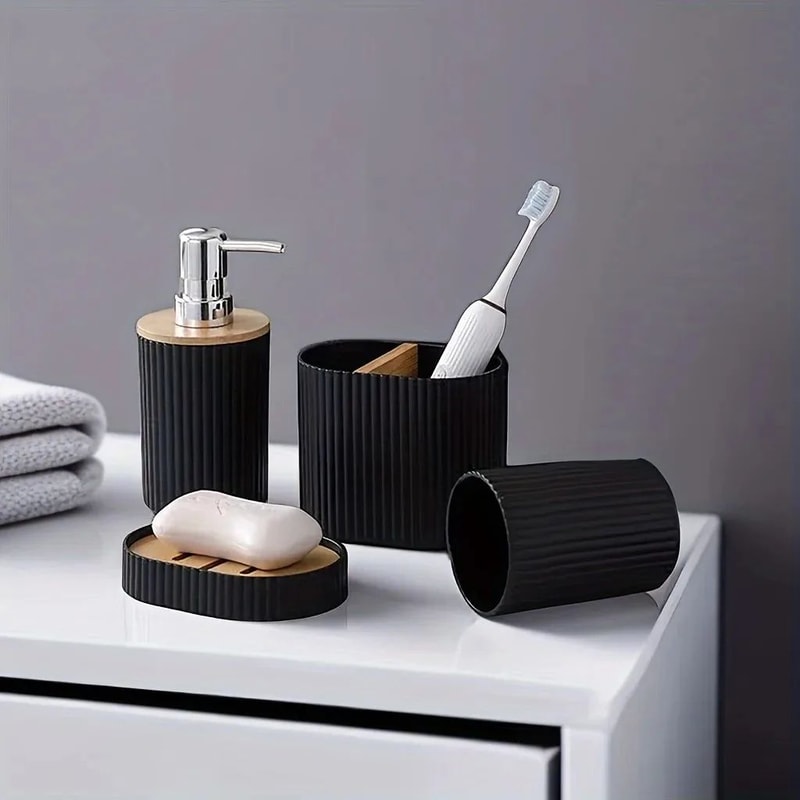 Modern Minimalist Bathroom Accessories Set 4Piece Plastic Countertop Organizer 9