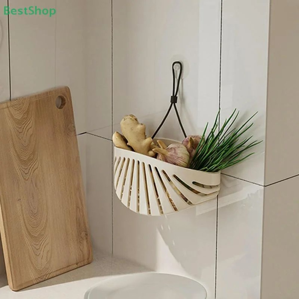 Cream Shell Sink Organizer DrillFree Faucet Drain Rack Hanging Storage Basket 1