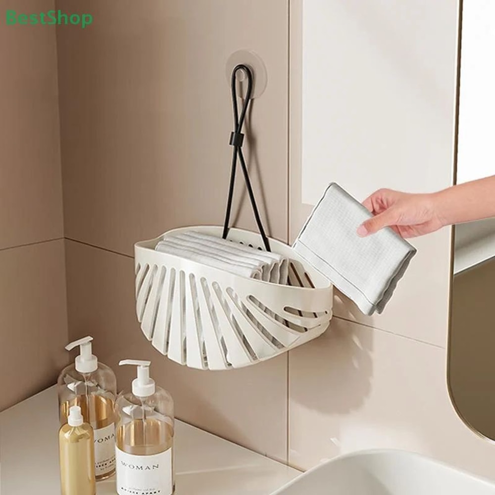 Cream Shell Sink Organizer DrillFree Faucet Drain Rack Hanging Storage Basket 4