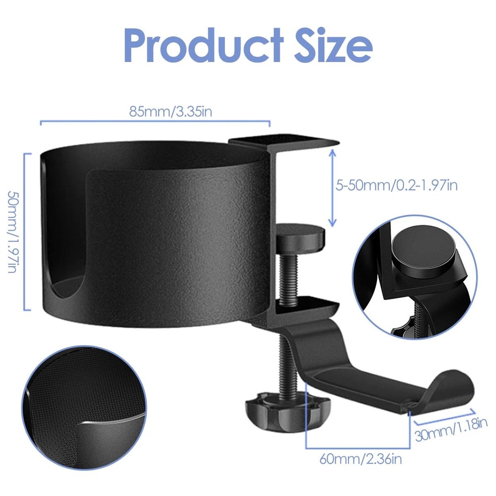 2in1 Desk Cup Holder With Headphone Hanger 360 Rotating ClampOn Organizer 3