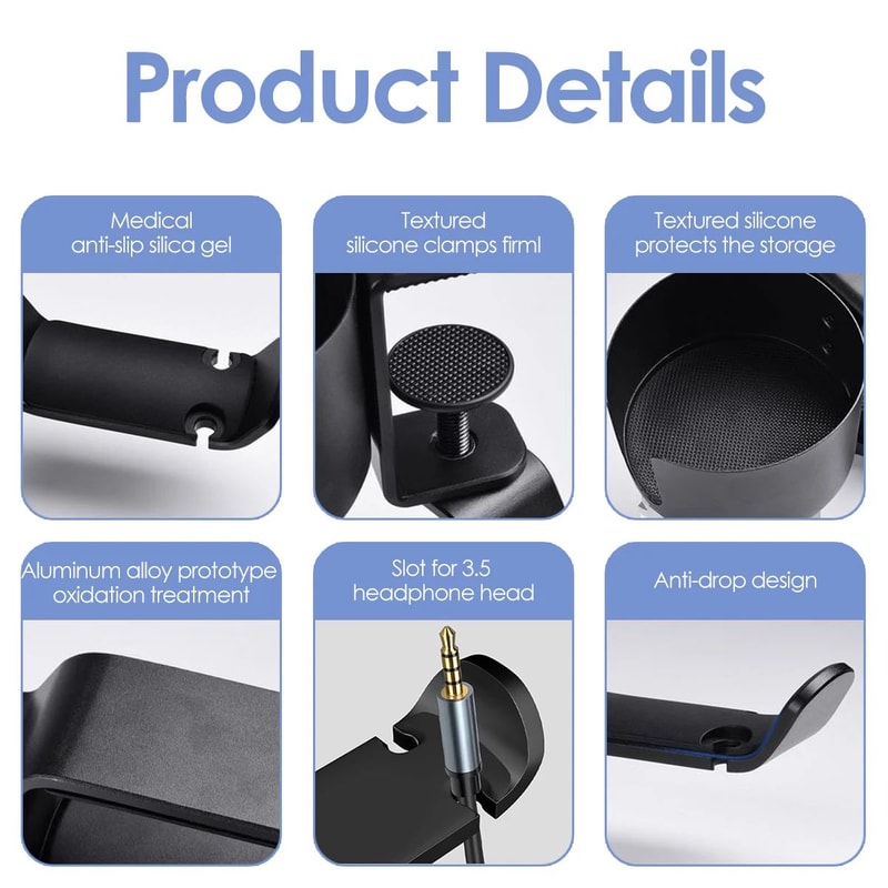 2in1 Desk Cup Holder With Headphone Hanger 360 Rotating ClampOn Organizer 5