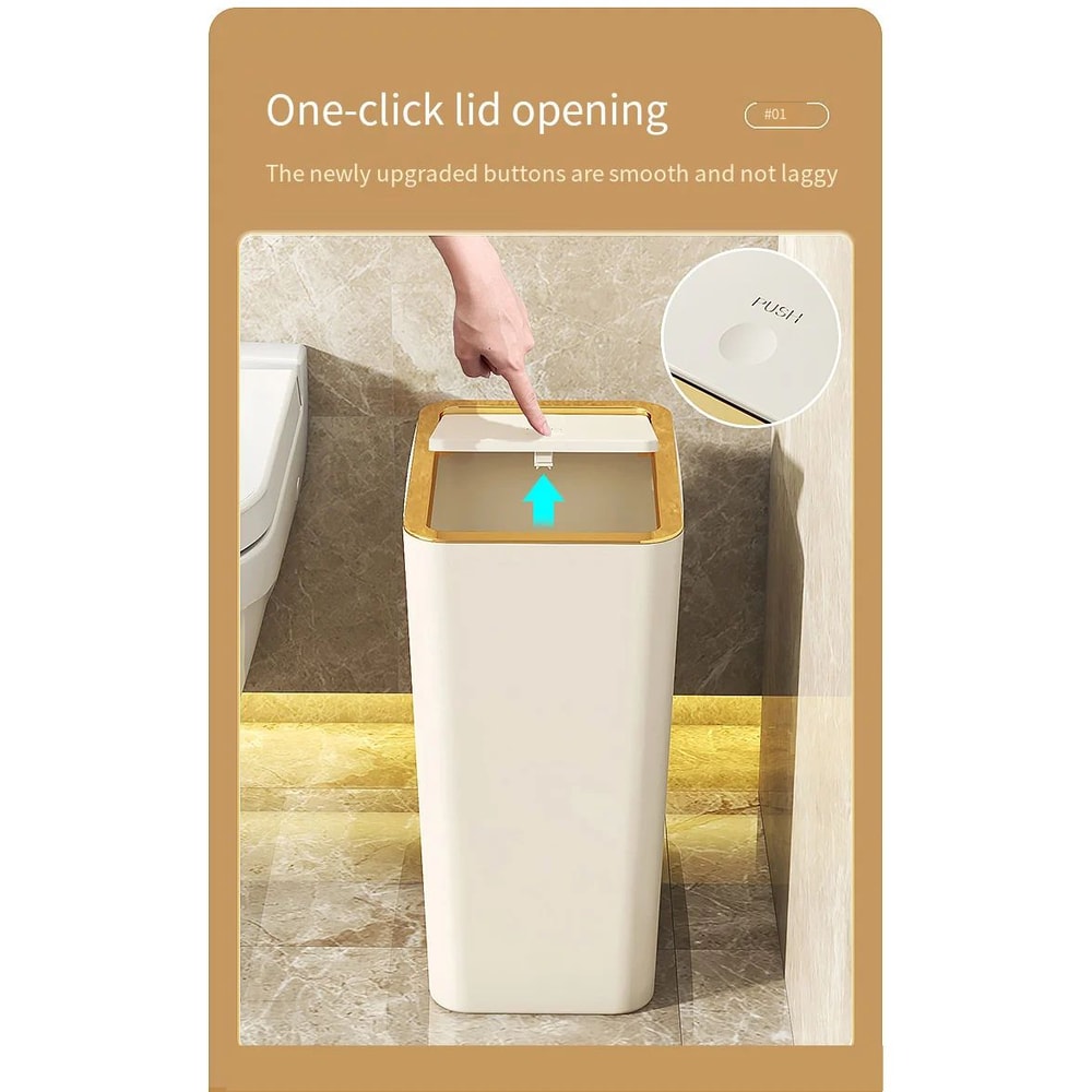 SlimPress Airtight Slim Trash Can With OneTouch PopUp Lid For Tight Spaces 1