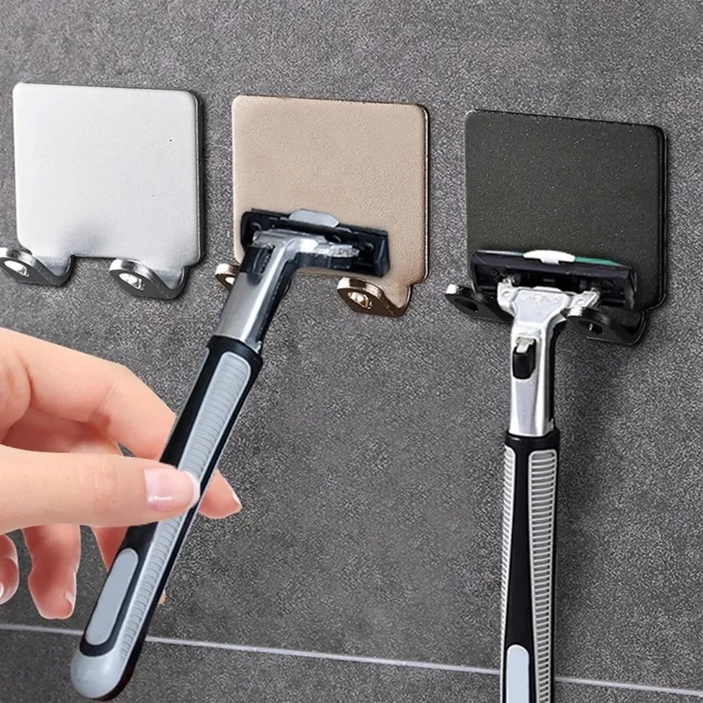 Stainless Steel Wall Mounted Razor Holder For Shower PunchFree Adhesive Bathroom Organizer 0