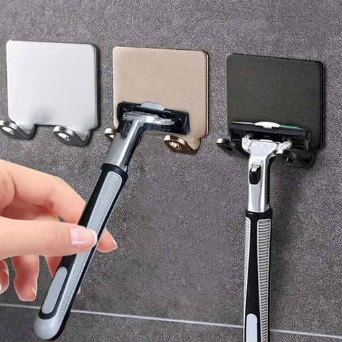 Stainless Steel Wall Mounted Razor Holder for Shower – Punch-Free Adhesive Bathroom Organizer