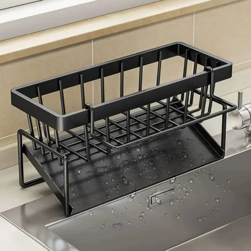 SpaceSaving Kitchen Sink Organizer With Drain Tray Sponge Holder 0