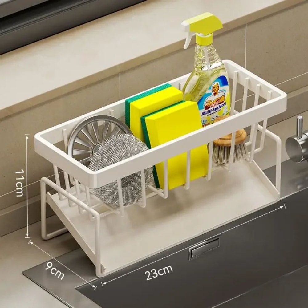 SpaceSaving Kitchen Sink Organizer With Drain Tray Sponge Holder 7