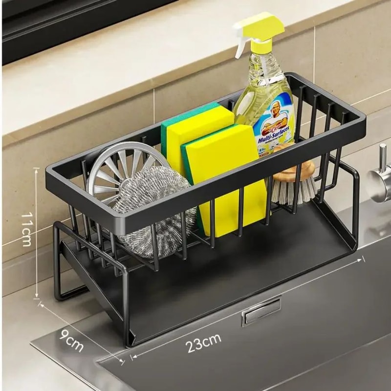 SpaceSaving Kitchen Sink Organizer With Drain Tray Sponge Holder 8