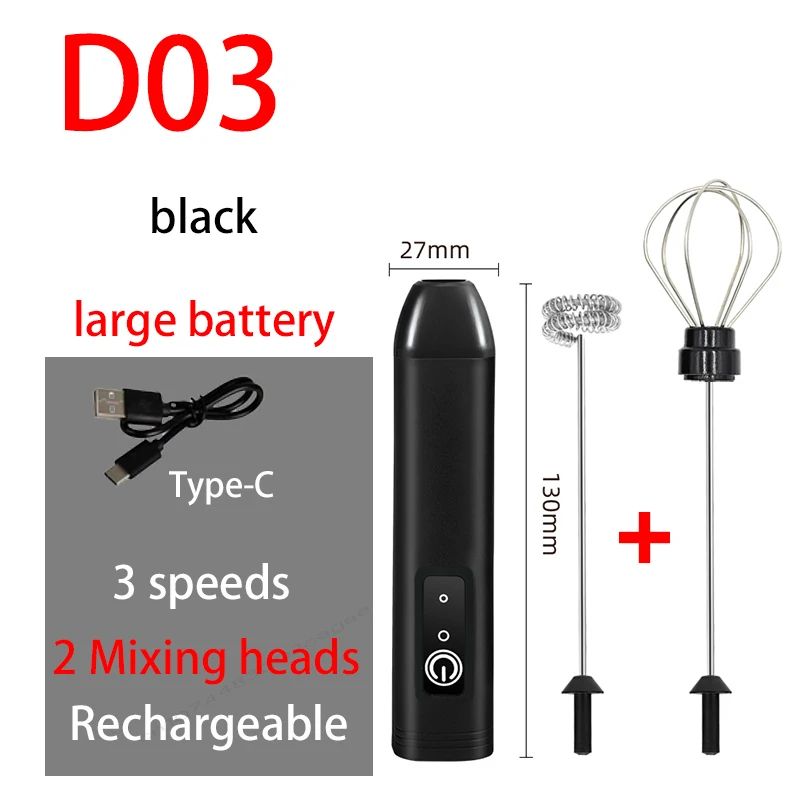 Rechargeable 3Speed Electric Milk Frother Egg Beater Handheld Coffee Foam Maker 12