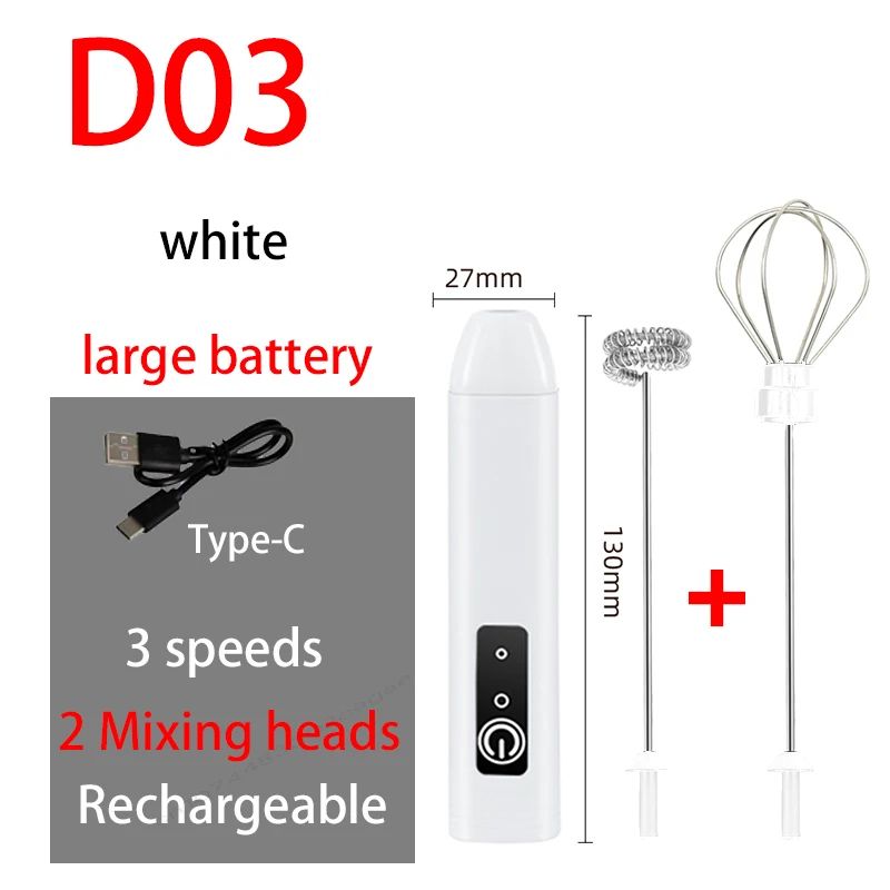 Rechargeable 3Speed Electric Milk Frother Egg Beater Handheld Coffee Foam Maker 13