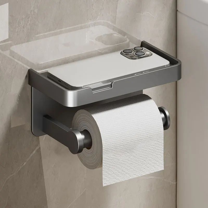 Matte Aluminum Wall Mounted Toilet Paper Holder Modern Bathroom Tissue Rack 7