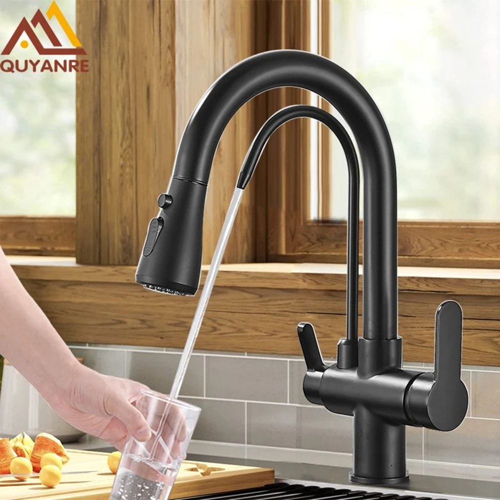 AquaFlex 3Way Filtered Kitchen Faucet With PullOut Sprayer 360 Rotation Matte Black 0