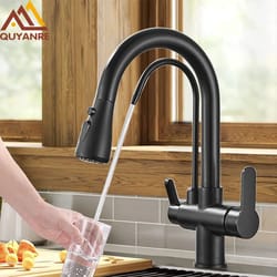 aquaflex 3-way filtered kitchen faucet with pull-out sprayer & 360° rotation – matte black