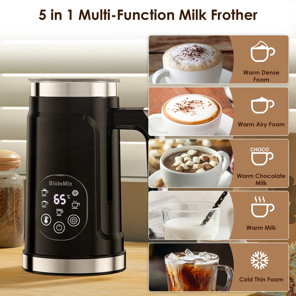 BioloMix 5in1 Smart Milk Frother With LED Touch Display Hot Cold Foam Maker Warmer 3