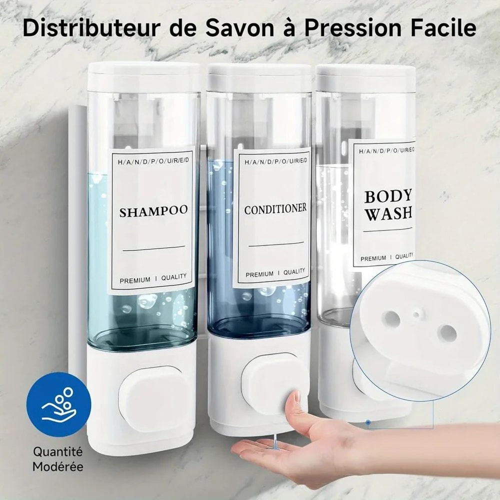 3Chamber WallMounted Shower Soap Dispenser NoDrill Shampoo Conditioner Organizer 0