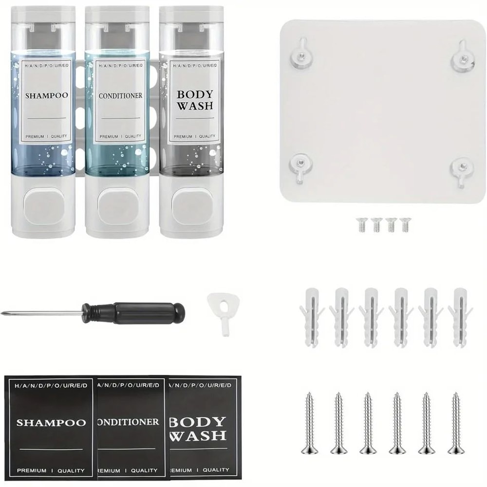 3Chamber WallMounted Shower Soap Dispenser NoDrill Shampoo Conditioner Organizer 4