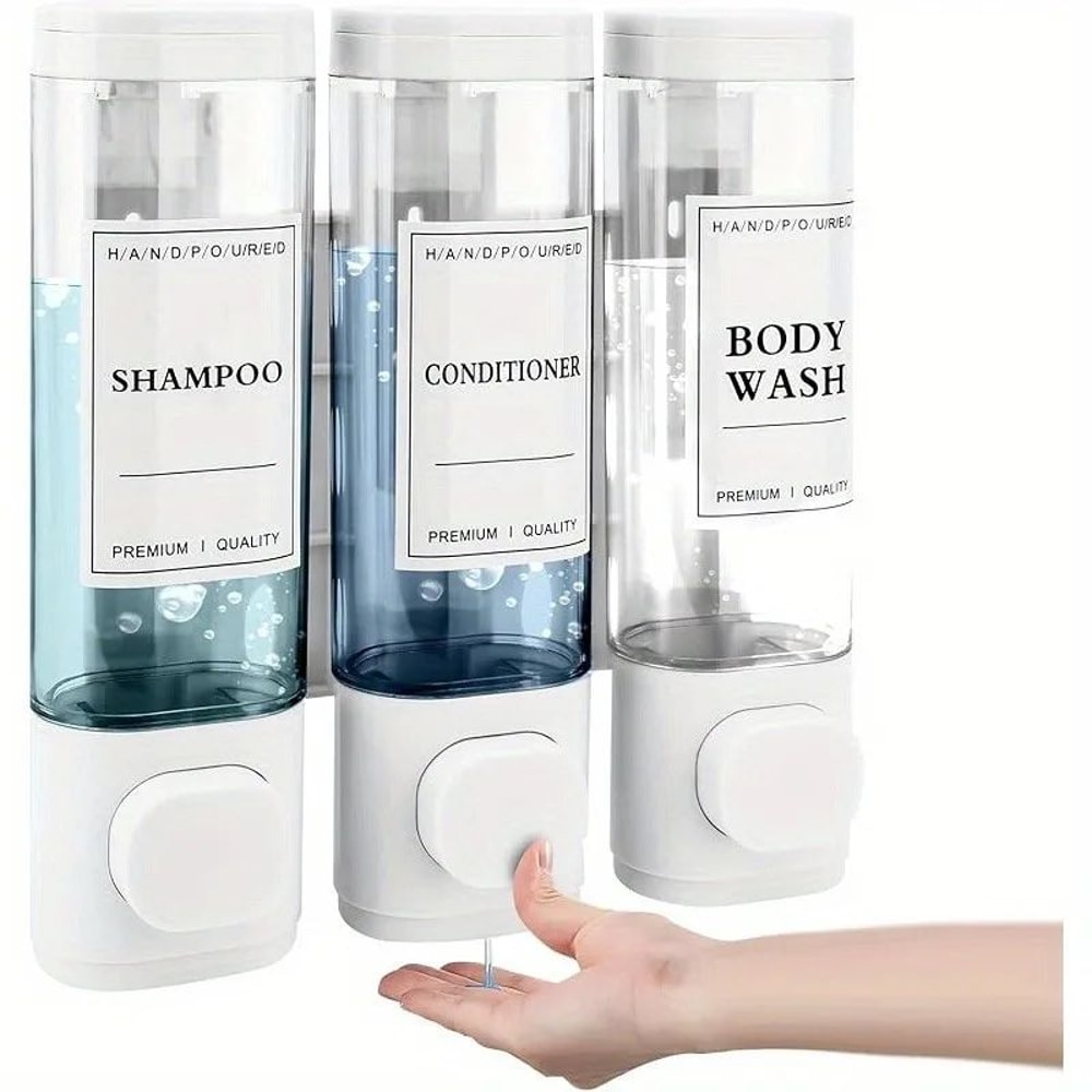 3Chamber WallMounted Shower Soap Dispenser NoDrill Shampoo Conditioner Organizer 6