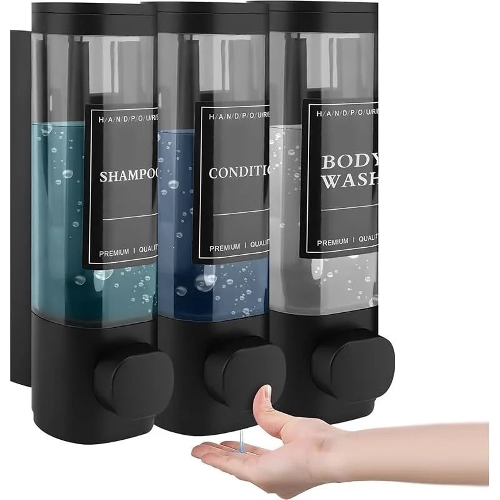 3Chamber WallMounted Shower Soap Dispenser NoDrill Shampoo Conditioner Organizer 7