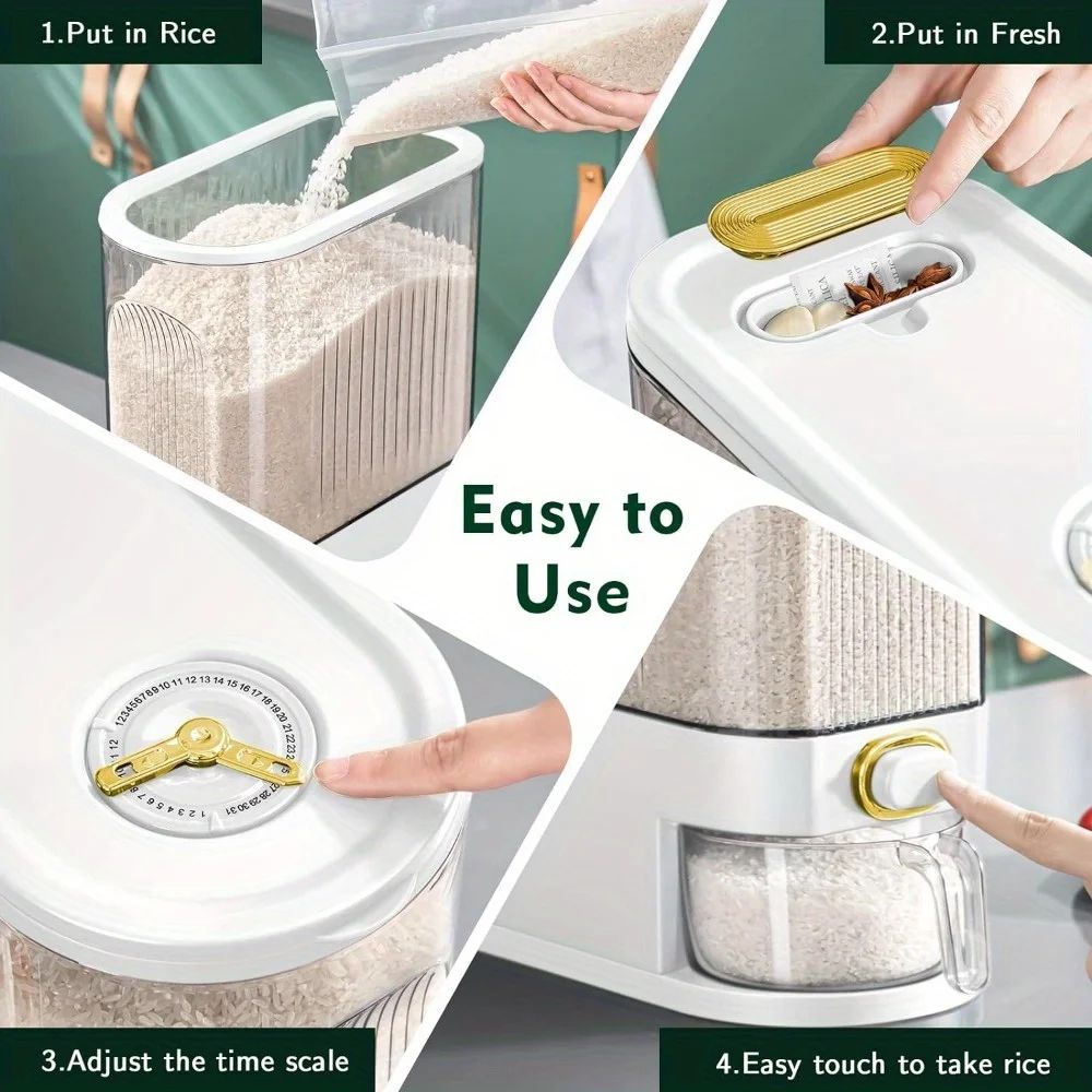 SmartSeal Airtight Rice Dispenser Large Rice Storage Container With Measuring Cup Time Markings 3