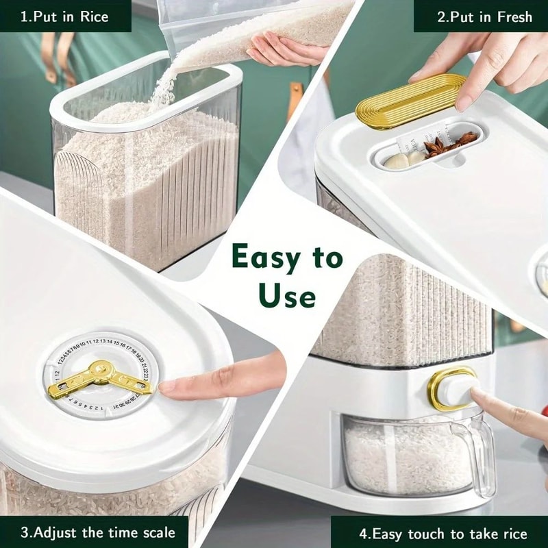 SmartSeal Airtight Rice Dispenser Large Rice Storage Container With Measuring Cup Time Markings 3