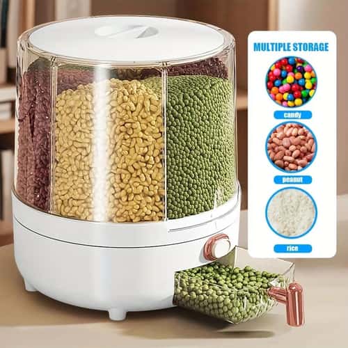 Premium 6-Compartment 360° Rotating Cereal Dispenser – Large Capacity Dry Food Storage Dispenser for Kitchen & Pantry