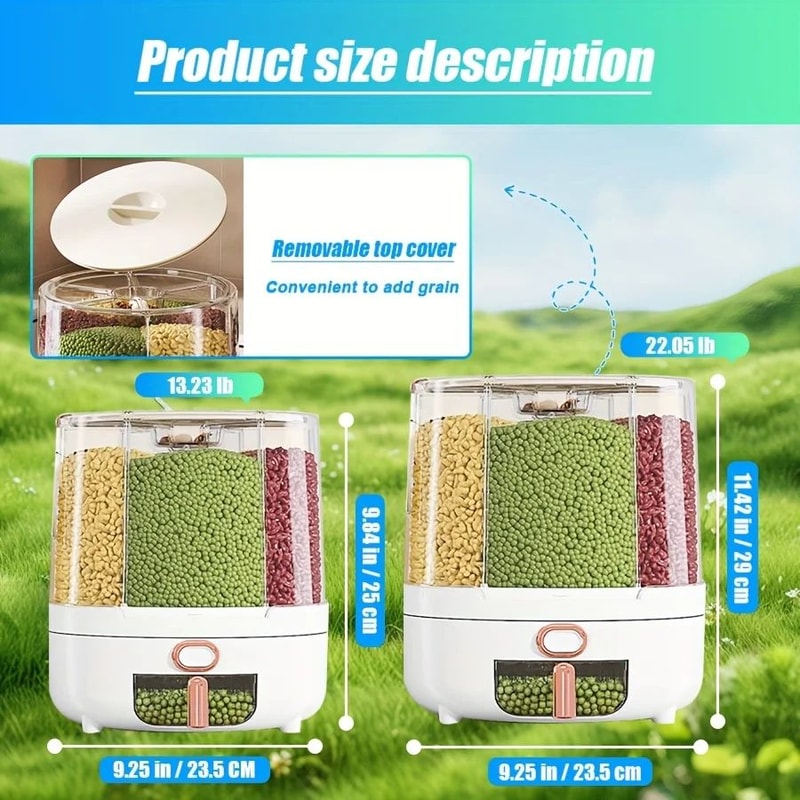 Premium 6Compartment 360 Rotating Cereal Dispenser Large Capacity Dry Food Storage Dispenser For K 1