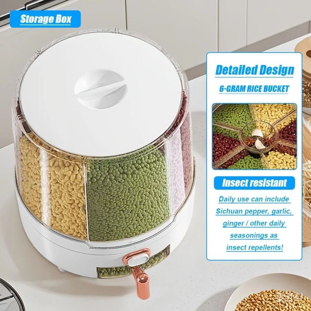 Premium 6Compartment 360 Rotating Cereal Dispenser Large Capacity Dry Food Storage Dispenser For K 2