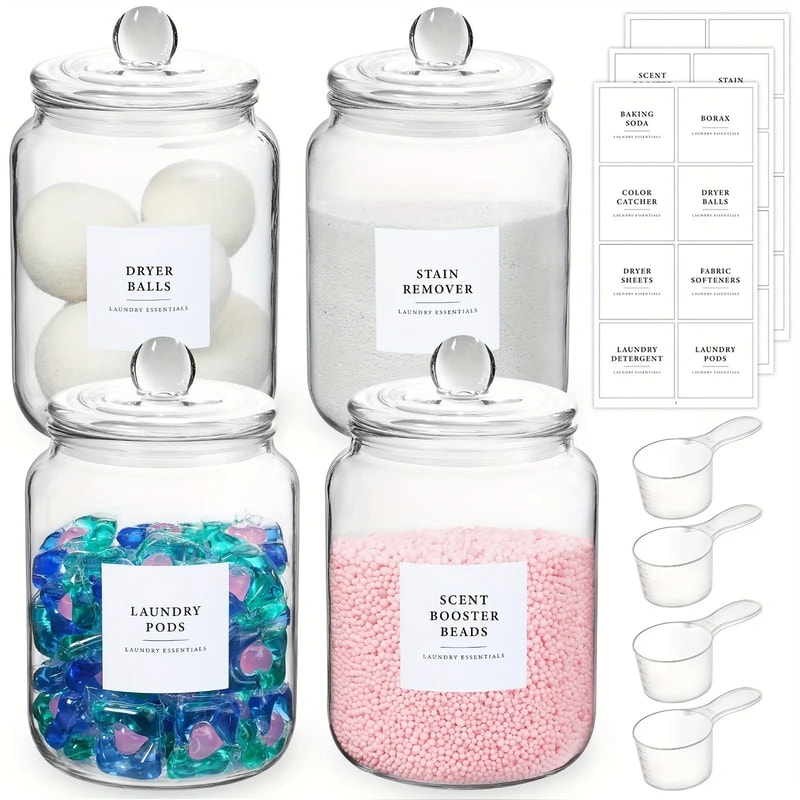 Half Gallon Glass Storage Jars With Airtight Lids And Labels Laundry Detergent Pod Organizer Set 0