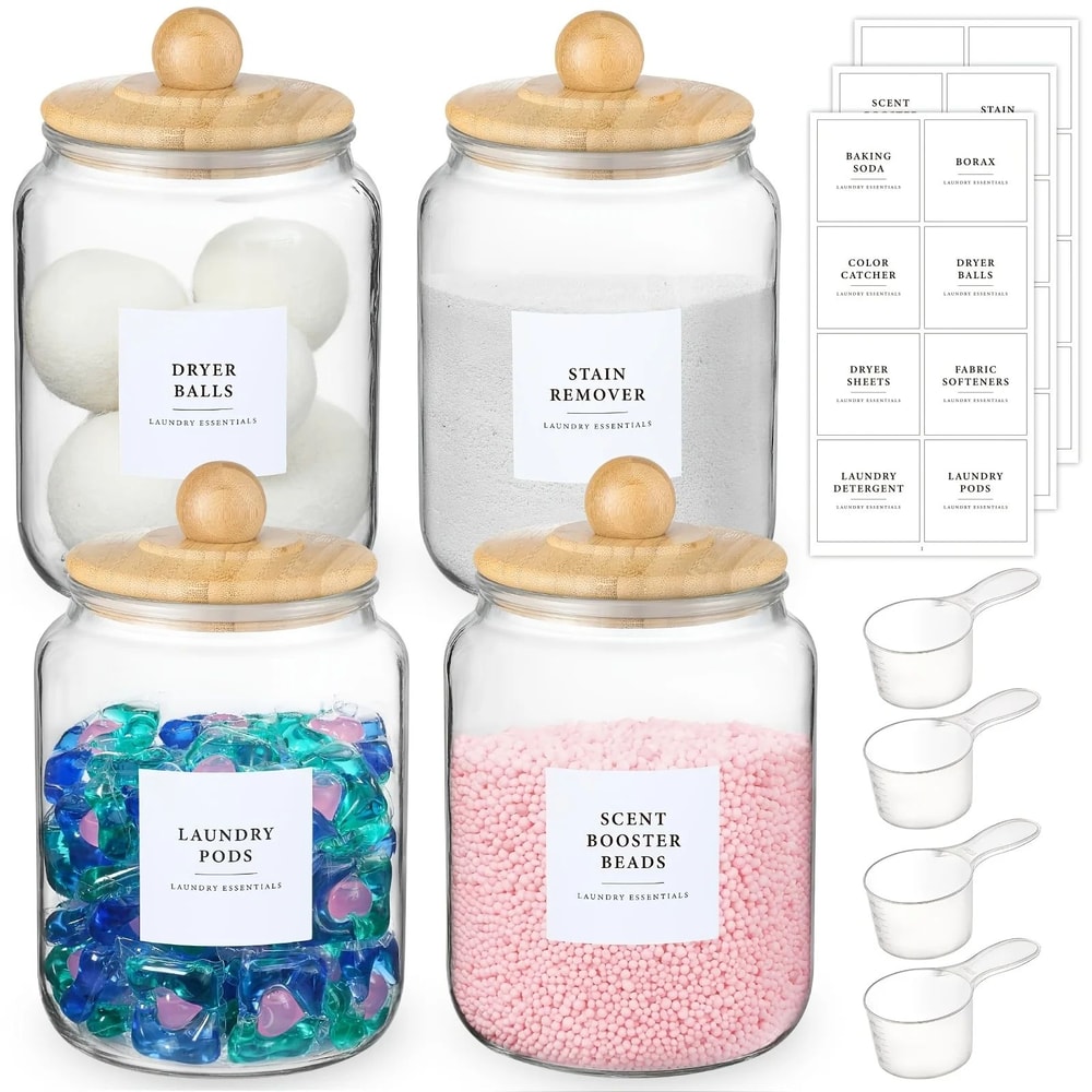 Half Gallon Glass Storage Jars With Airtight Lids And Labels Laundry Detergent Pod Organizer Set 6