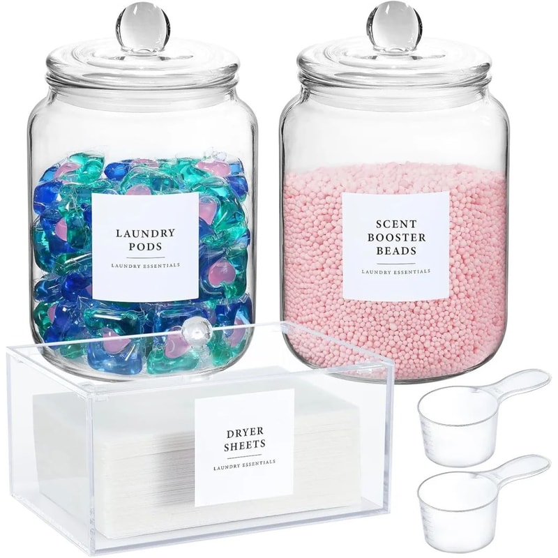 Half Gallon Glass Storage Jars With Airtight Lids And Labels Laundry Detergent Pod Organizer Set 8