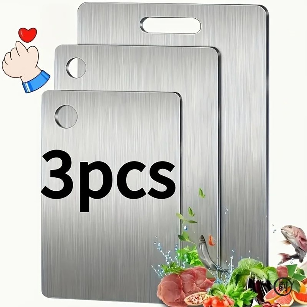 Stainless Steel Cutting Board Set 3Piece BPAFree NonSlip Metal Kitchen Boards With Juice Groove 0