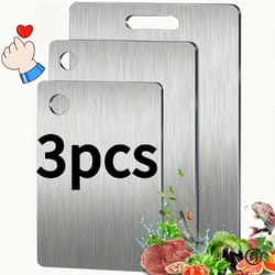stainless steel cutting board set – 3-piece bpa-free non-slip metal kitchen boards with juice groove