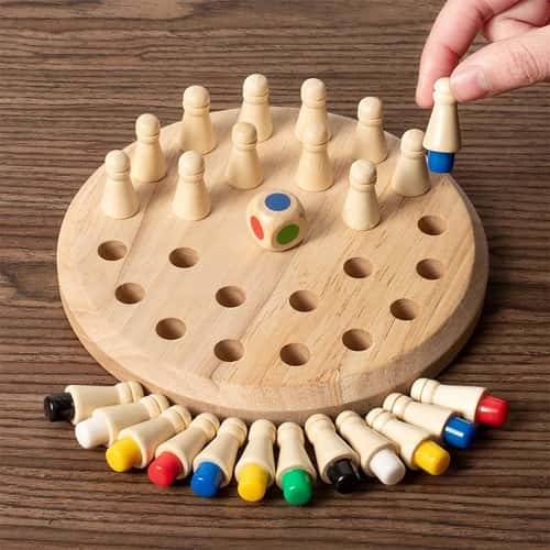 Wooden Memory Match Stick Chess Game, Montessori Color Matching Board for Kids