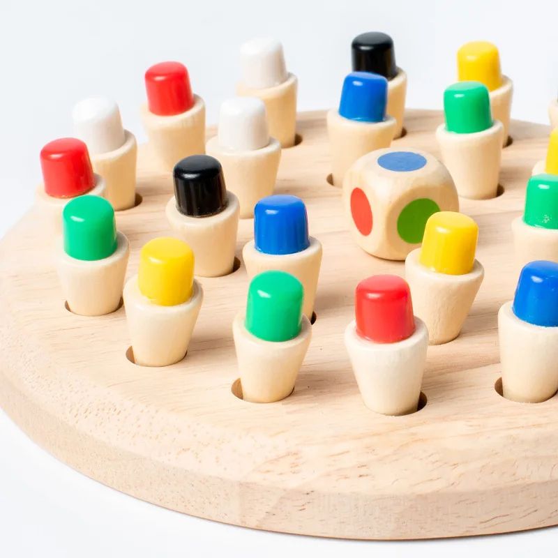 Wooden Memory Match Stick Chess Game Montessori Color Matching Board For Kids 4