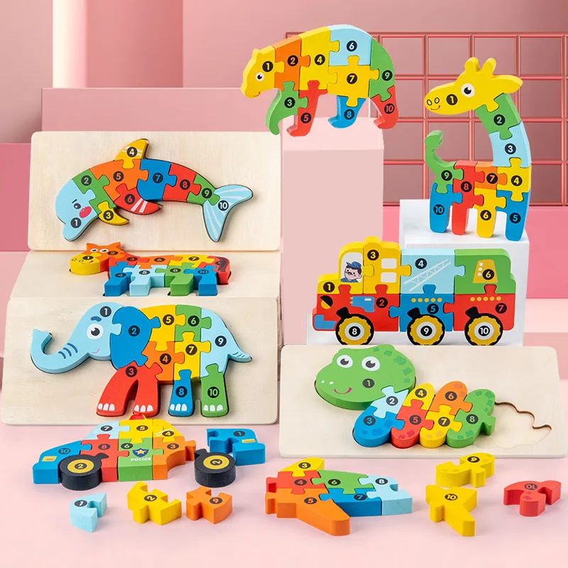 Montessori 3D Wooden Dinosaur Puzzle For Toddlers Shape And Color Learning Toy 1
