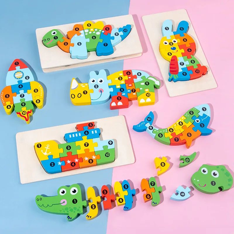 Montessori 3D Wooden Dinosaur Puzzle For Toddlers Shape And Color Learning Toy 2