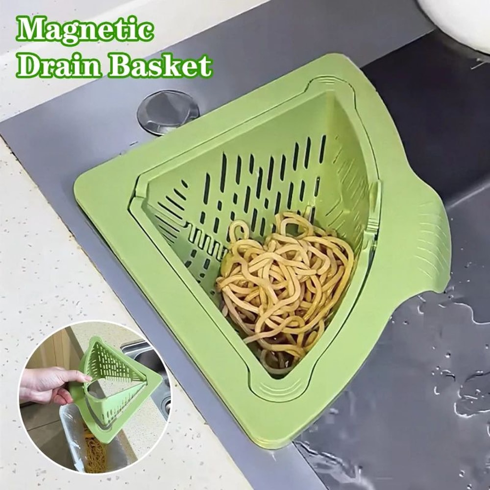 Magnetic Corner Sink Strainer Triangular Kitchen Sink Drain Basket With TwistOpen Bottom 0