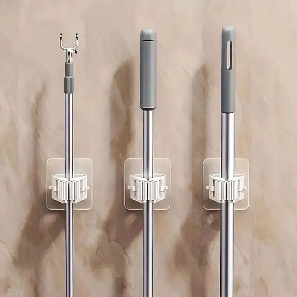 NoDrill Adhesive Mop Holder Wall Mount Waterproof AntiSlip Bathroom Organizer 4Pack 1